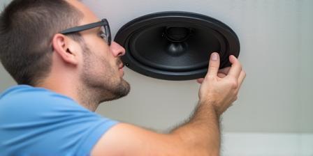 Instalação profissional de alto-falantes em um edifício